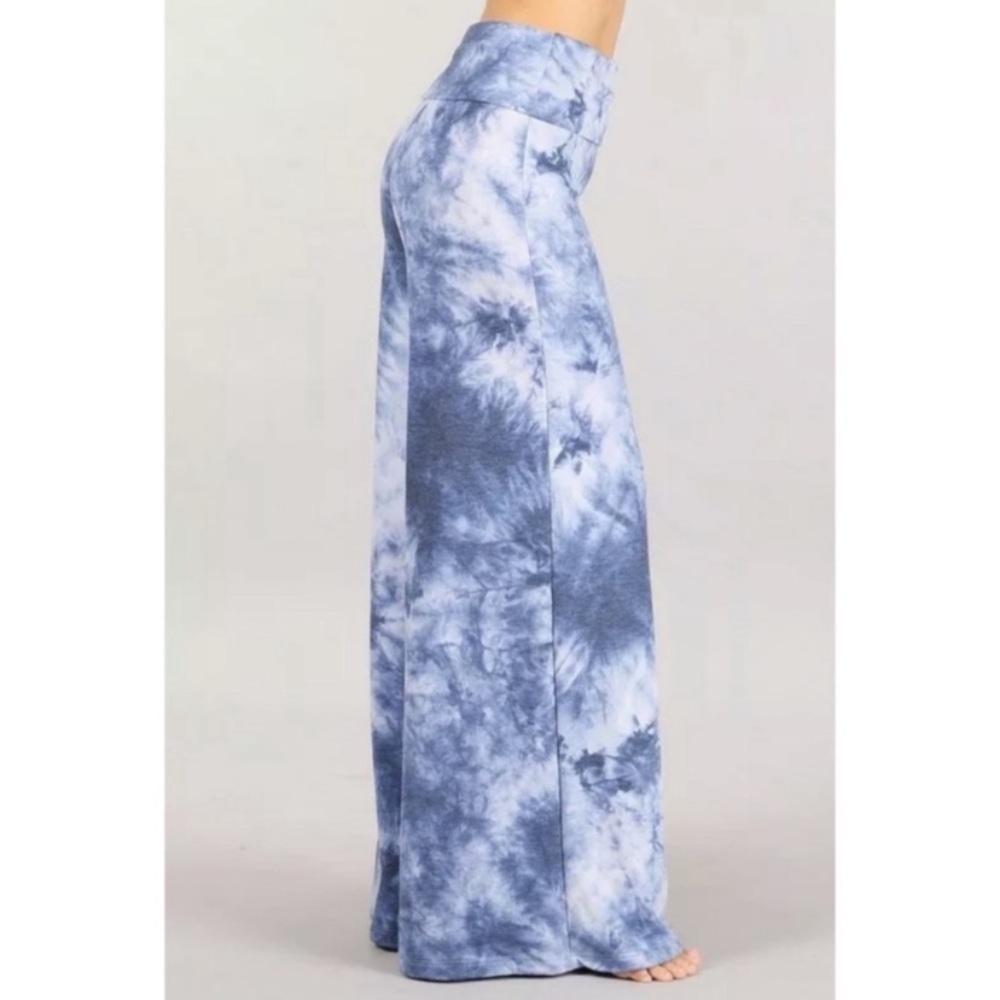 SOLD OUT Plus Blue Wide Leg Tie Dye Relaxed Palazzo Pants - Picture 3 of 6